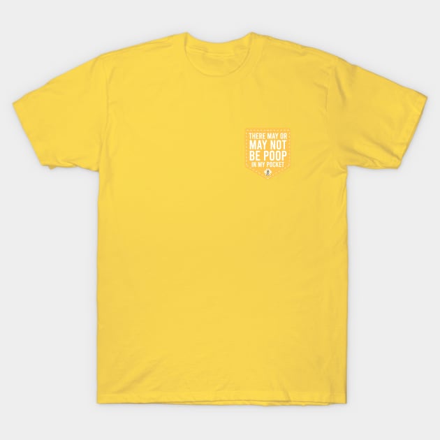 Dog Groomer Poop Pocket, Yellow and White T-Shirt by Anna.Moore.Art